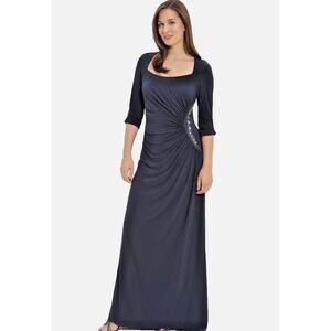 Adrianna Papell Beaded Jersey Maxi Dress Eclipse Blue Mother of the Bride Sz 20W